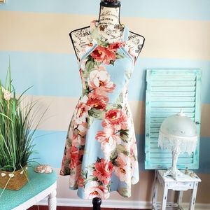 NWT Crystal Doll Blue Floral Halter Dress